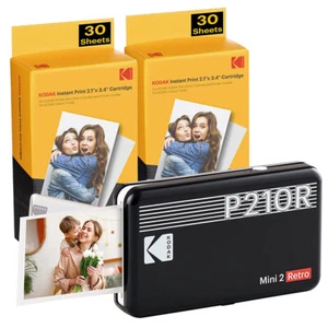 Kodak Mini 2 Retro P210R Portable Photo Printer+60 Sheets Include Wireless-Black - Picture 1 of 1