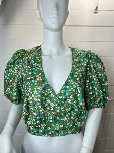 LUSH Cropped Open Back Puff Sleeve Cottagecore Ditsy Floral Print Womens Large - Picture 1 of 12