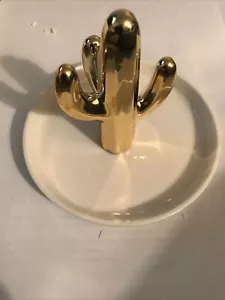 PUDDING CABIN Gold Cactus Ring Holder Dish - Picture 1 of 5