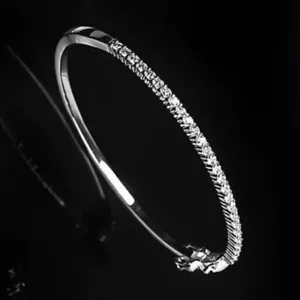 2Ct Round Cut Lab Created Diamond Bangle Bracelet 14K White Gold Plated - Picture 1 of 10