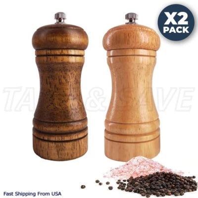Salt & Pepper Grinder Mill Set Wood w/ Adjustable Coarseness 5.5in / Set of 2 - Image 1 of 4