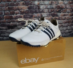 Adidas Tour360 21 Boost Leather Golf Shoes White Navy Blue Mens 10 - Picture 1 of 15