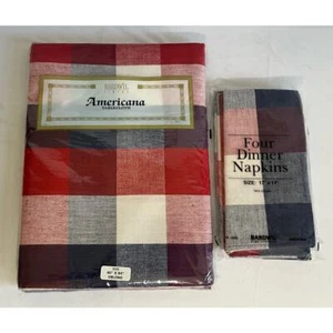 New Bardwil Linen Americana Oblong Tablecloth 60 X 84 & 4 Dinner Napkins 17 X 17 - Picture 1 of 6