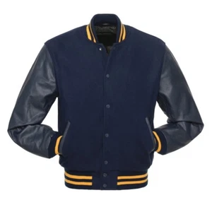 Men's Premium Classic Snap Button Vintage Baseball Letterman Varsity Jacket - Picture 1 of 4