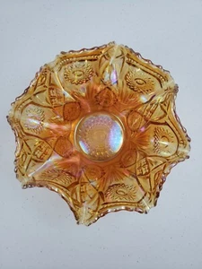 VTG Fenton Marigold Carnival Sunburst Pattern Scalloped Rim Vase/Candy Dish. - Picture 1 of 7