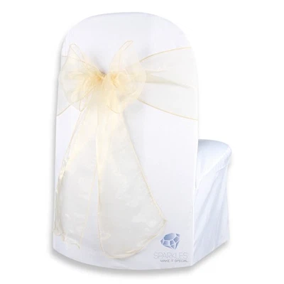 10 pcs Organza Chair Cover Bow Sash 108"x8" - Gold - Wedding Party Banquet ma - Image 1 of 4