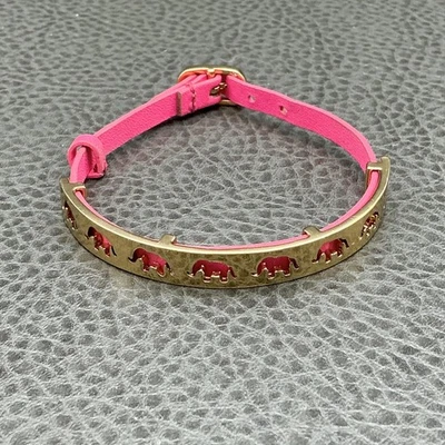 Pulseira ajustável Stella & Dot couro rosa tom dourado recorte de elefante - Imagem 1 de 4