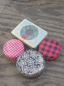 Vintage Christmas Tin Collection (Lot of 4) Holiday Cookie Canister Wreath Plaid - Picture 1 of 1