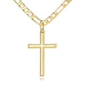 14 Karat Gold Kreuz Halskette für Herren Großer Gold Kreuz Anhänger Figarokette für Männer... - Bild 1 von 7