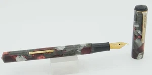 Imperial Pen Co. Red & Grey Marble w/Gold Trim Füllfederhalter - feine Feder - 30er Jahre - Bild 1 von 5