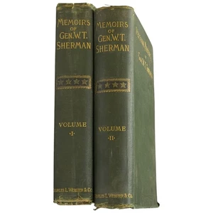 Memoirs of Gen. W.T. Sherman 1892 Civil War 2 Vol Set Charles Webster Books Maps - Picture 1 of 20