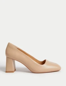 Marks & Spencer Womens Beige Synthetic Heeled Court Shoes - M&S - Picture 1 of 11