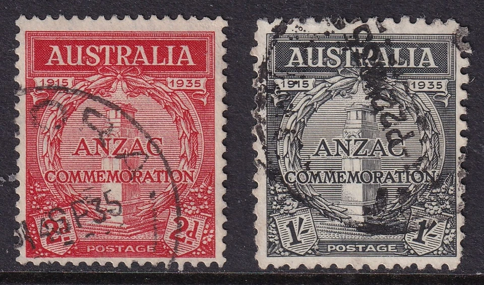 AUSTRALIA 1935 ANZAC Gallipoli Landing Set de 2 SG 154-155 Usado (CV £40) Foto 1 de 1