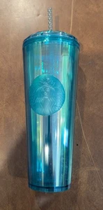 Starbucks Summer Aqua Kaleidoscope Dome Top Cold Tumbler Venti 24 Oz New - Picture 1 of 3