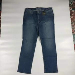 Eddie Bauer Jeans Womens 20 Blue Denim Flat Front Slightly Curvy Straight Leg - Picture 1 of 11