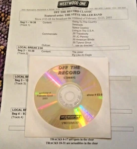 RADIO SHOW: OFF THE RECORD 2/22/03 STEVE MILLER w/11 HITS/14 RARE INTERVIEWS - Picture 1 of 2