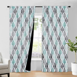 100% Blackout Curtains 84 Inches Long 2 Panels for Bedroom Living Room Aqua Grey - Picture 1 of 8