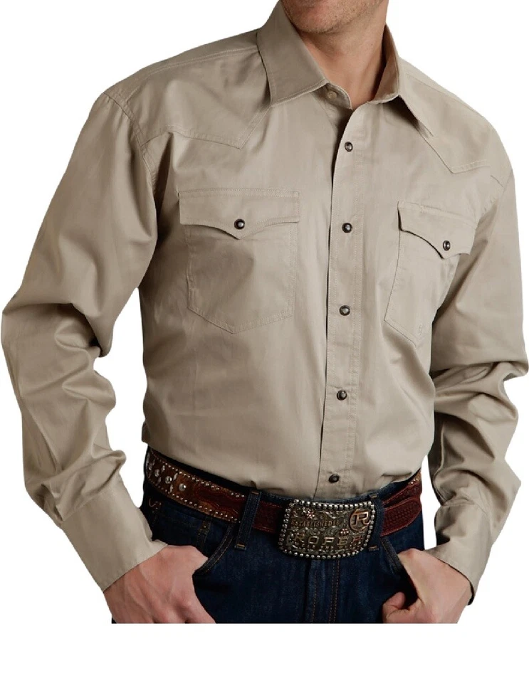 Roper Western Shirt Mens L/S Snap Solid Parchment 03-001-0265-1126 TA - Image 1 of 1