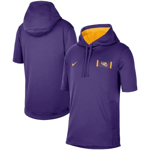 Nike LSU Tigers Showout Short Sleeve Pullover Hoodie Men's Size L Purple Gold Cover