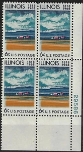 US SCOTT Cat # 1339 Illinois Statehood PLATE BLOCK MNH/OG - Picture 1 of 1
