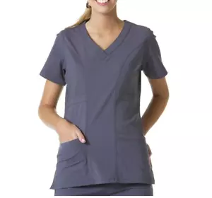 Maevn ECO FLEX 1214 Women's Curved V Neck Scrub Top Gray / Pewter Size XS - Picture 1 of 7