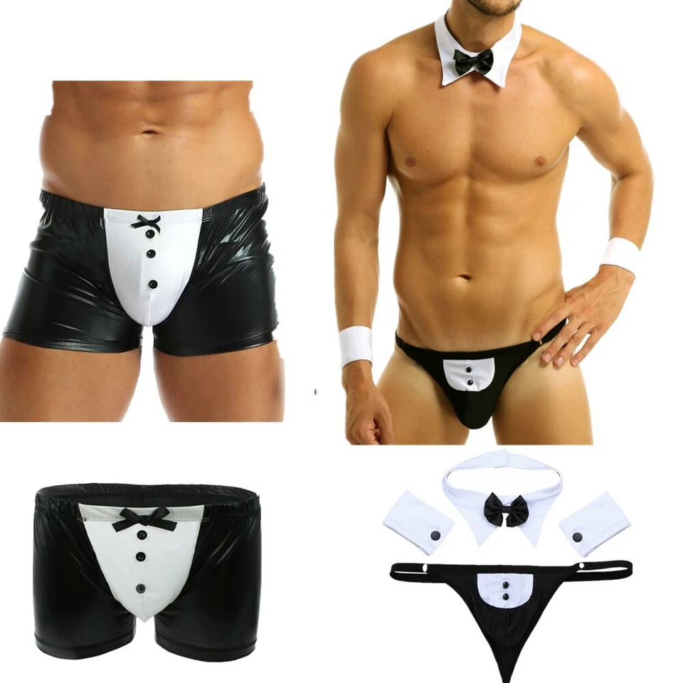 String homme noir lingerie nœud papillon smoking serveur gentleman costume cosplay - Photo 1/1