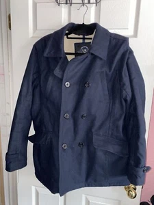 Urban Republic Mens M Double Breasted Sherpa Lined Wool Peacoat Heavyweight Blue - Picture 1 of 12