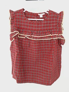 Crewcuts Shirt 8 Red Plaid Sleeveless Gold Silver Sparkle Holiday NEW j - Picture 1 of 4