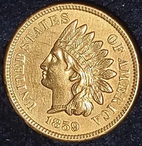 1859 INDIAN HEAD PENNY CHOICE AU+ LUSTROUS BEAUTIFUL COIN! - Picture 1 of 3
