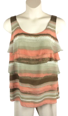 Kenneth Cole Blouse Plus Size 14W Sleeveless Tiered Striped Boho Peasant Flirty - Image 1 of 4