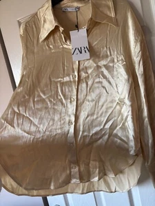 BNWT Soft Gold ZARA Satin Shirt Blouse Top XS 8/10 £32.99! - Picture 1 of 4