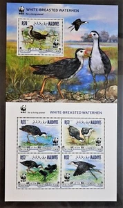 158.MALDIVES 2013 STAMP M/S + S/S BIRDS, WHITE BRESTED WATER HEN , W.W.F. MNH - Picture 1 of 1