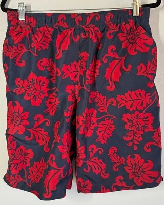 Lands' End Swim Trunks Mens Medium Blue/Red Hawaiian Print Summer Beach Surf - Image 1 of 4
