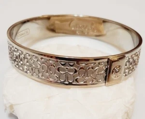 Coach Signature Silver Bangle Bracelet 1/2 Inch Wide New W/O Tags - Picture 1 of 2