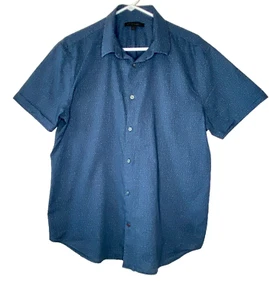 John Varvatos 100% Cotton Dark Blue Short Sleeve Button Up Shirt Size Large - Picture 1 of 11