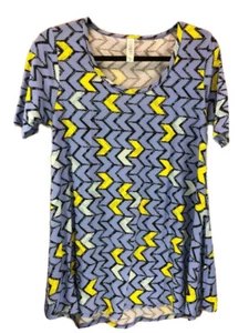 LuLaRoe XXS Perfect T #705 blau & gelb Chevron auf schwarzem Hintergrund 2XS - Bild 1 von 2