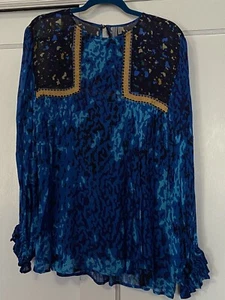 Anthropologie Blink London XL Blue Yellow Blouse - Picture 1 of 9