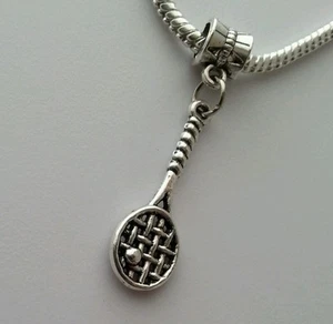 Tennis Racket Ball Dangle Bead fits Silver European Charm Bracelets Necklace  - Picture 1 of 3