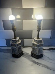 Pair Of Vintage Ceramic Oriental Style Ginger Jar Table Lamp Peacock - Picture 1 of 12