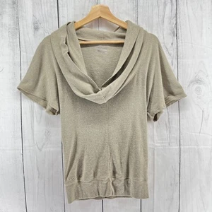 Converse SMALL Cream Khaki Cowl Neck Knit Top Short Sleeve Blouse - Picture 1 of 9