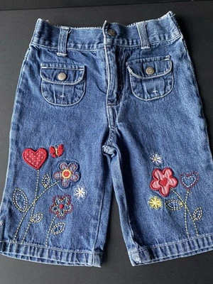 Pantalones de mezclilla vintage Y2K talla 12M descoloridos gloria flor corazón bordado Foto 1 de 4