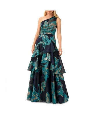 Aidan Mattox Formal Gown 16 Tiered Ruffle A Line Metallic Blue Gold NEW $595 - Image 1 of 4