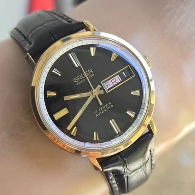 Vintage GRUEN men's automatic watch 790CD DAY/DATE black dial 1970s #2 - image 1 of 4