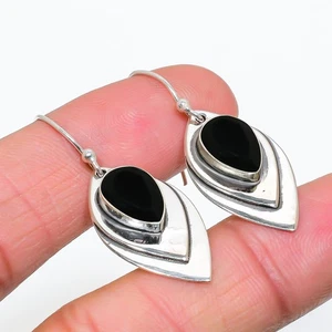 Black Onyx Gemstone 925 Sterling Silver Jewelry Earring, Drop Dangle Earring - Picture 1 of 4
