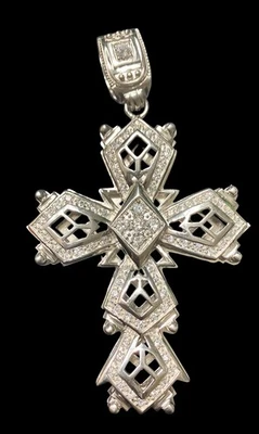 ENORME 38 gramos 925 plata esterlina colgante cruz helado hip hop micro circonita cúbica 4” NUEVO Foto 1 de 4