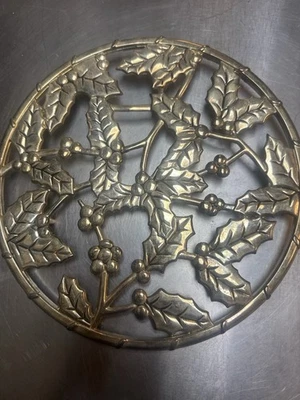 Godinger латуни Holly листья стены табличка Рождественский декор круглый вися винтажный - Изображение 1 из 4