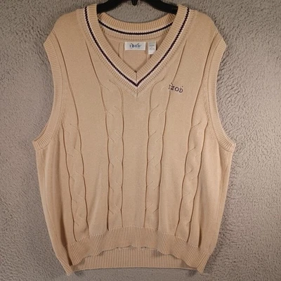 Izod 男式 Rodeo 灰尘棕色拉过针织背心 L 码 V 领标志经典 — 第 1/4 张图片