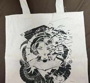 Peach Momoko White Black Tote Bag Comic Art Marvel Illustrator Official New - Picture 1 of 3