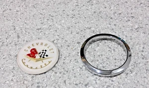 56 57 C1 Corvette Front/Rear Emblem & Ring Bezel--GM #3725754/3725755--NOS - Picture 1 of 5