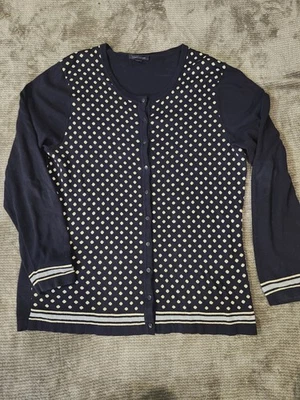 Cárdigan Tommy Hilfiger Lunares Abotonados Azul Marino Blanco Preppy Colegial XXL Foto 1 de 4